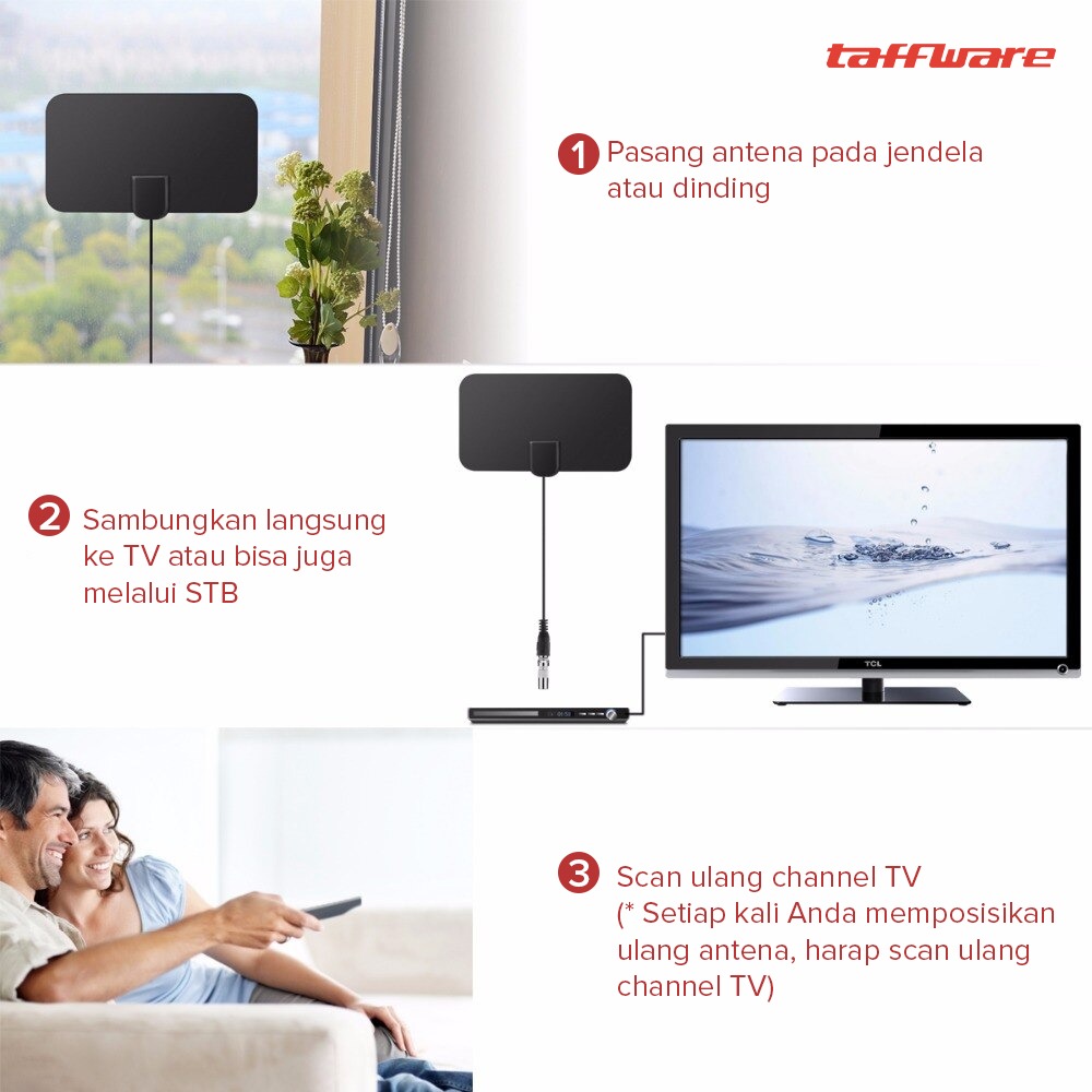 Taffware Antena TV Digital Indoor High Gain Antenna DVB-T2 25dB - TFL-D140