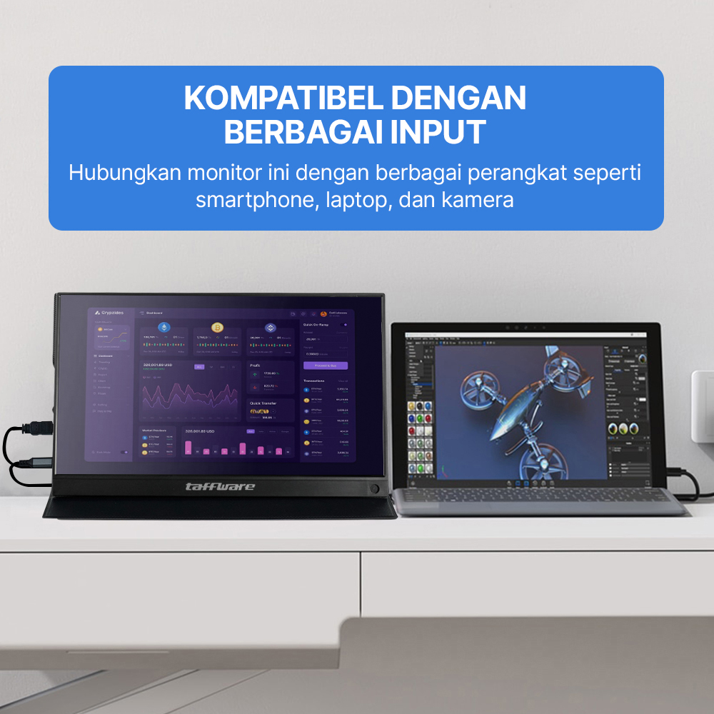Taffware Portable Monitor Touchscreen 15.6 Inch IPS FHD 60Hz Type C - 1560MTS