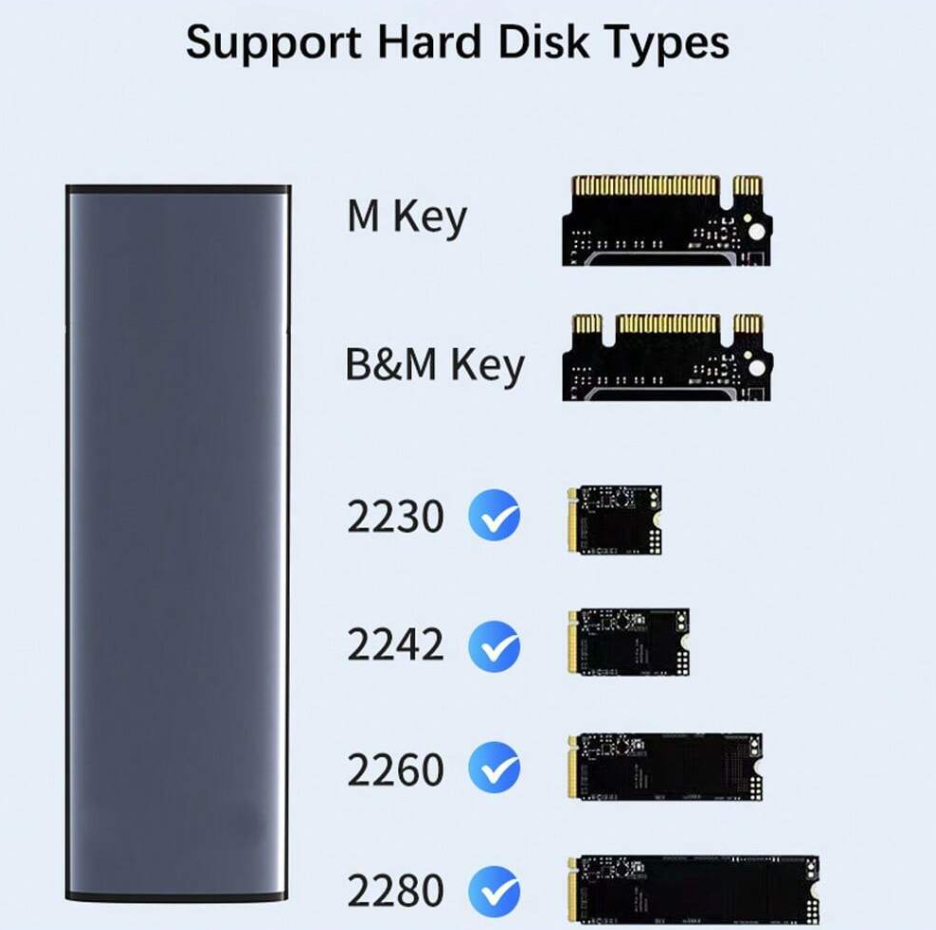 Lengtion SSD M.2 Enclosure NVME Aluminum Alloy 10GB/s USB Type C 3.1 - M12