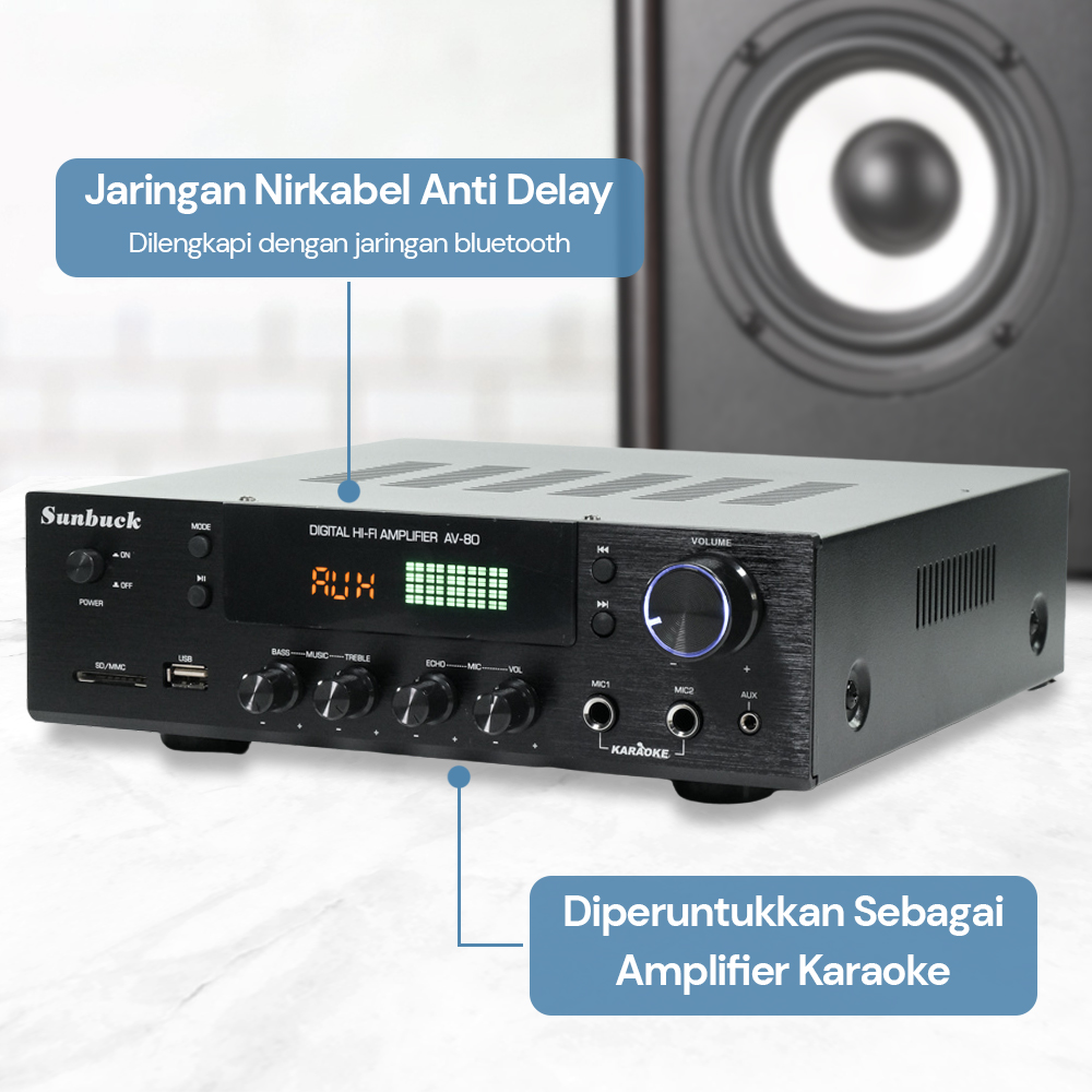 Sunbuck Audio Amplifier Bluetooth EQ Karaoke FM Radio 200W - AV-80