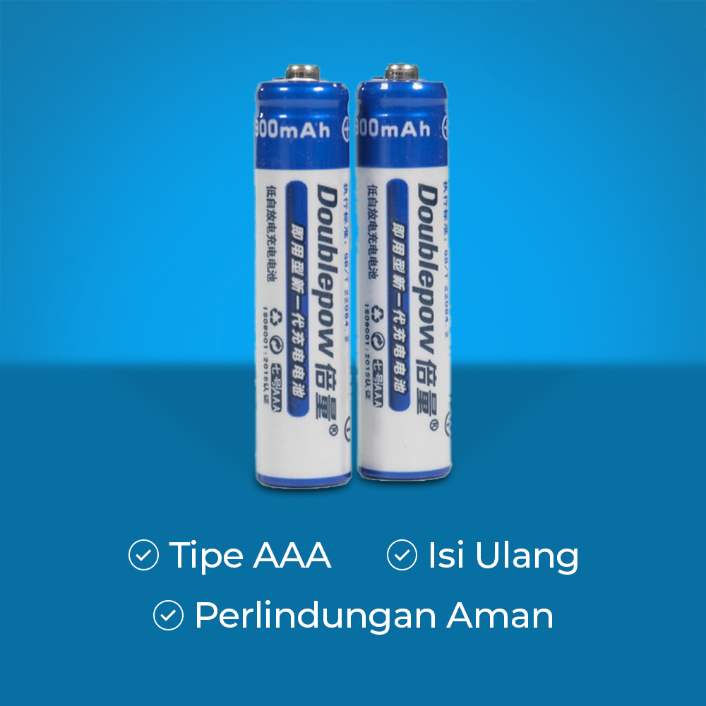 Doublepow Baterai Rechargeable AAA Ni-MH 1.2V 900mAh 2 PCS