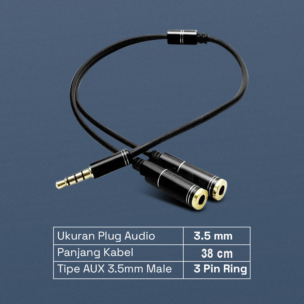 Overfly Splitter Audio 3.5mm Male ke 3.5mm Female Headphone Mic 38cm - AV114