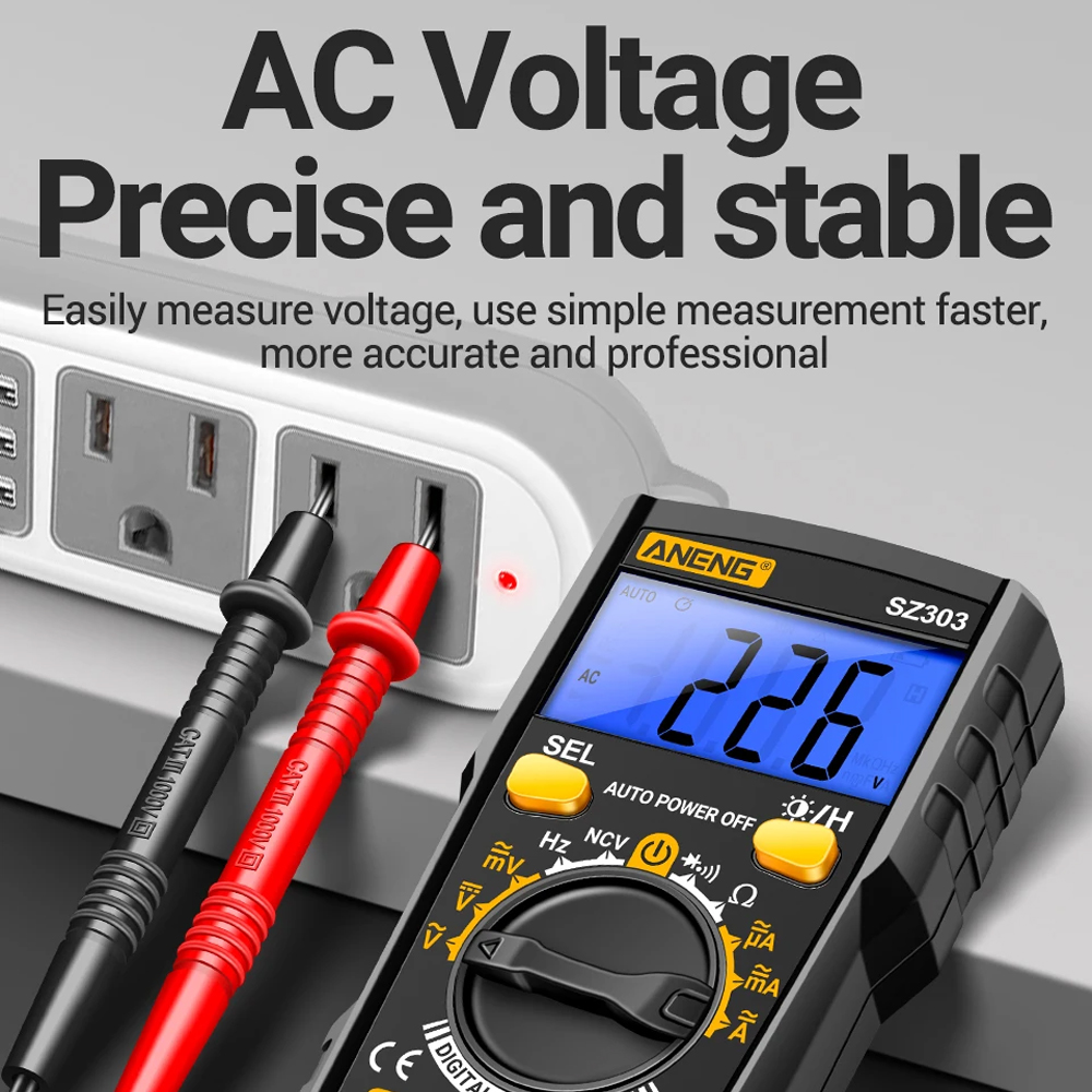 ANENG Digital Multimeter Portable Voltage Tester NCV LCD Backlit - SZ303