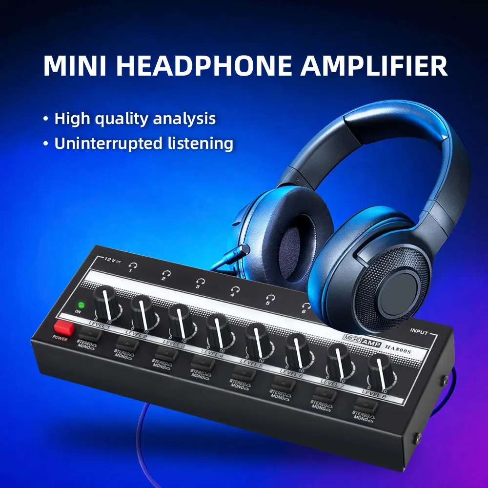Micro Audio Amplifier Headphone Splitter 8 Channel Stereo Mono Control - HA800S