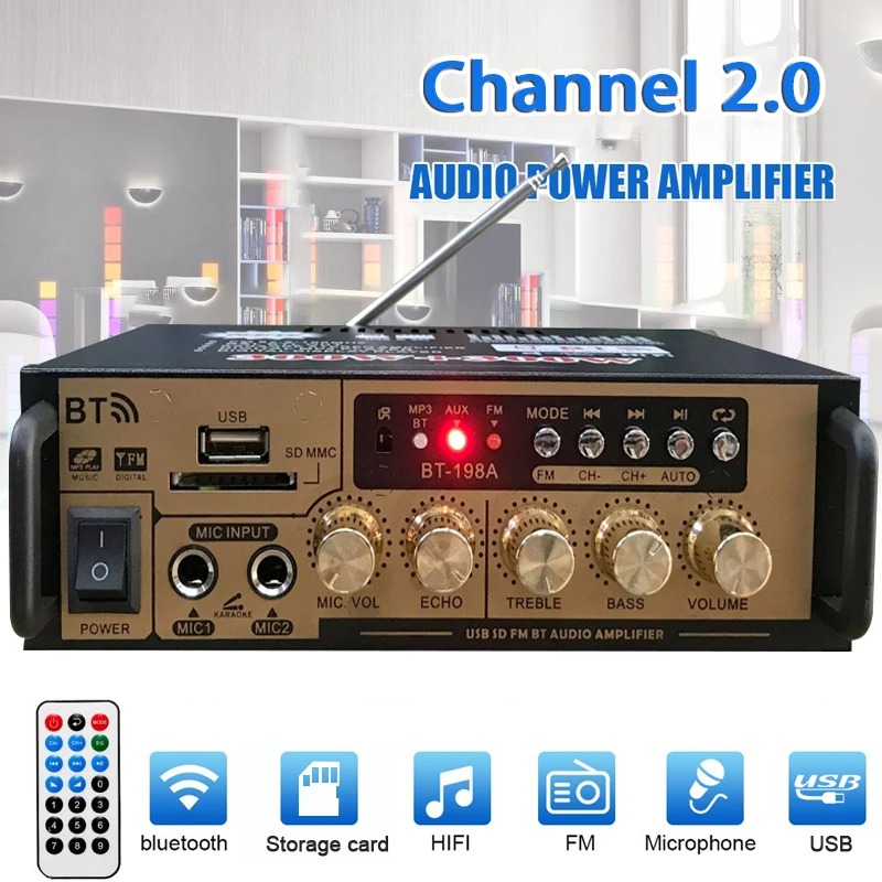 TaffSTUDIO Audio Amplifier Bluetooth HiFi DSP Mic Input 2 Channel - BT-198A