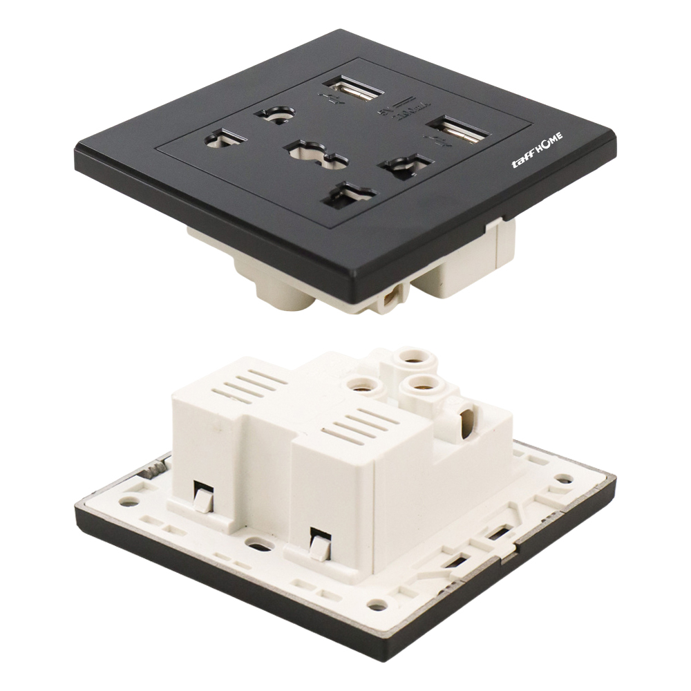 TaffHOME Stop Kontak Universal Socket UK EU US dan 2 Port USB 2.1A - Y1-001