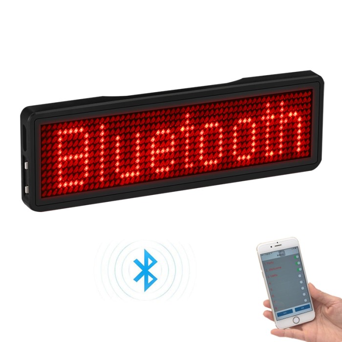 WITZY LED Badge Text Display Screen Bluetooth Red Text 9.8x0.8x2.2cm - W98