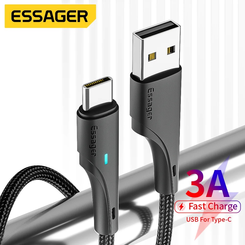ESSAGER Kabel Data USB A to USB Type C Fast Charging Braided LED 3A - ES-X13