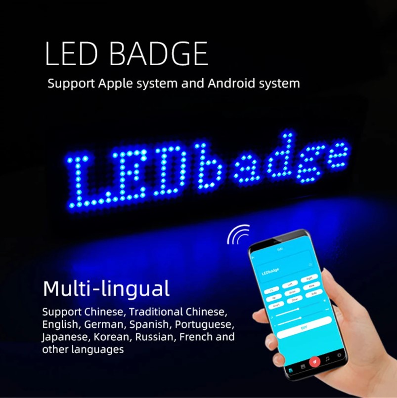 WITZY LED Badge Text Display Screen Bluetooth Red Text 9.8x0.8x2.2cm - W98