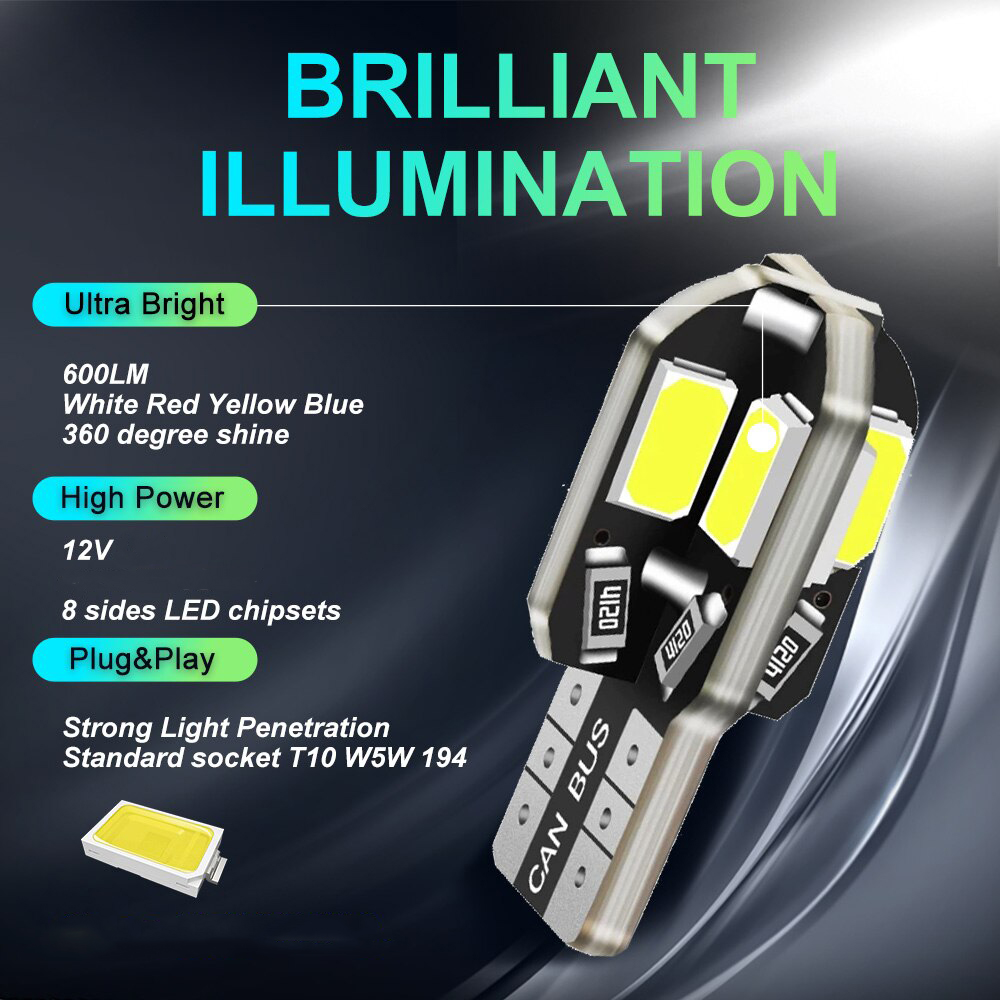 ASLENT Lampu Parkir Mobil LED Canbus LED T10 W5W 12V Cool White 1 PCS - 8SMD