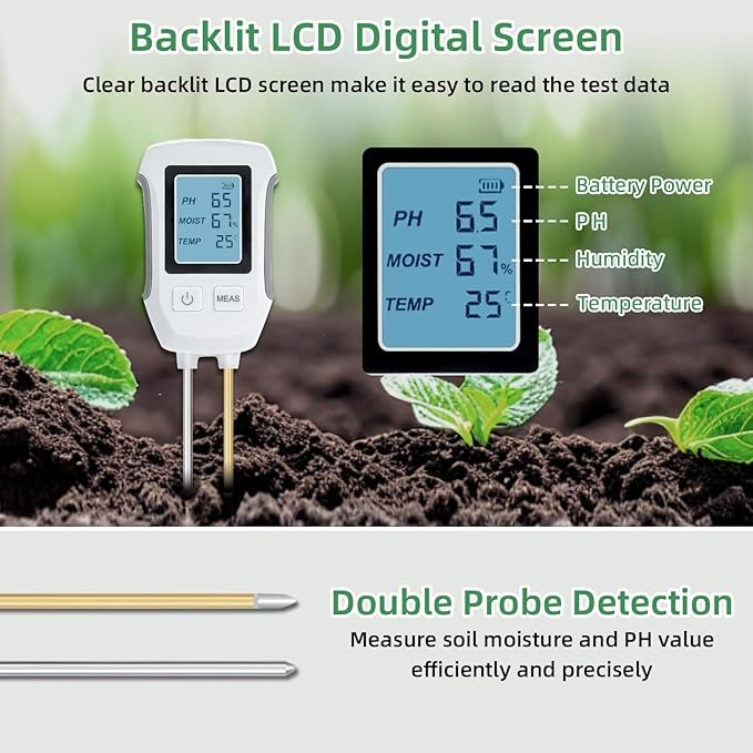 YAGO Alat Pengukur Tanah Digital 3in1 Soil Tester PH Humidity Temp - YG39