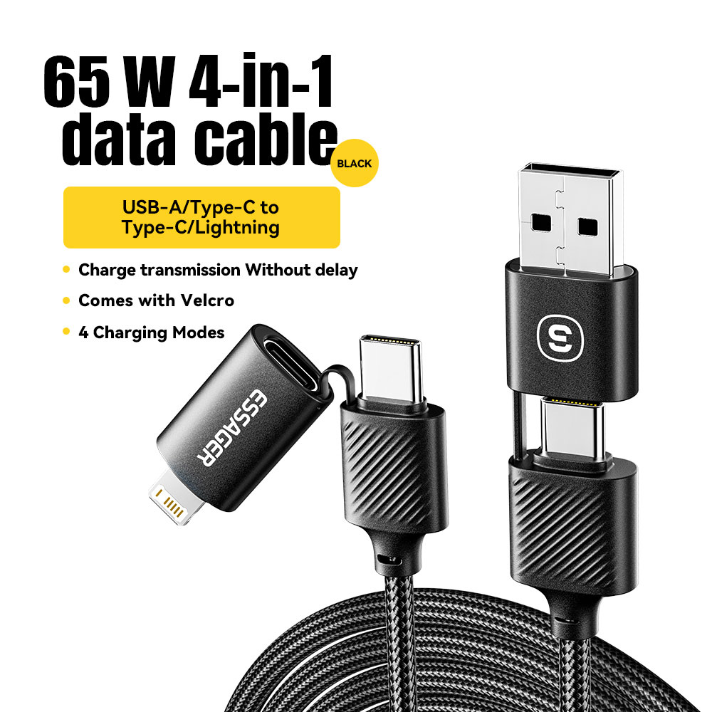 ESSAGER Kabel Data 4in1 Fast Charging USB A Type C Lightning 65W 1M - ES-X49