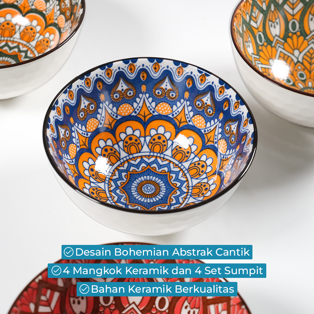 Tableware Mangkok Keramik Set Ceramic Bowl 4in1 Bohemian Style - FR181