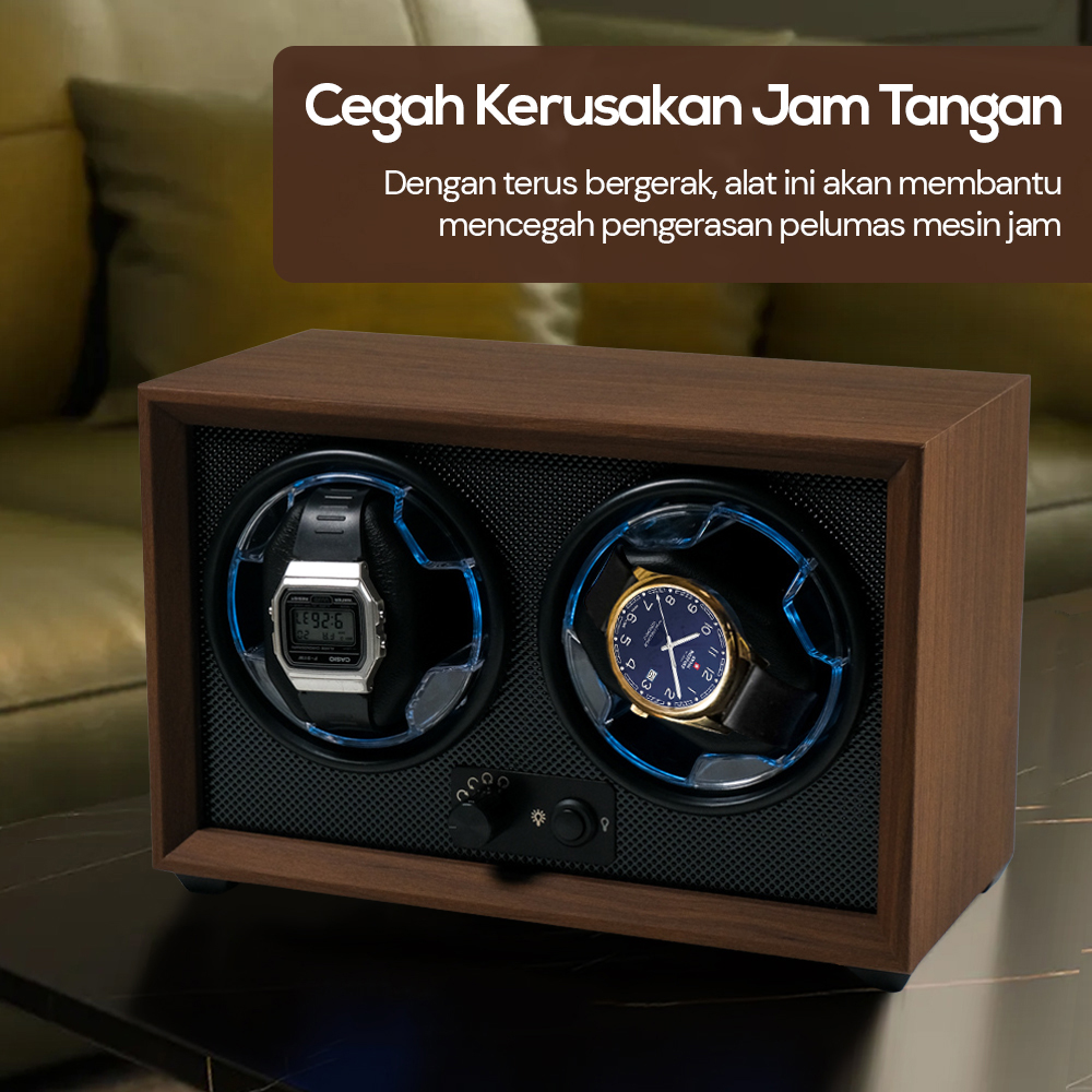 BETTER Watch Winder Walnut Wood Pemutar Jam Tangan Otomatis 2 Slot - SKW166-B