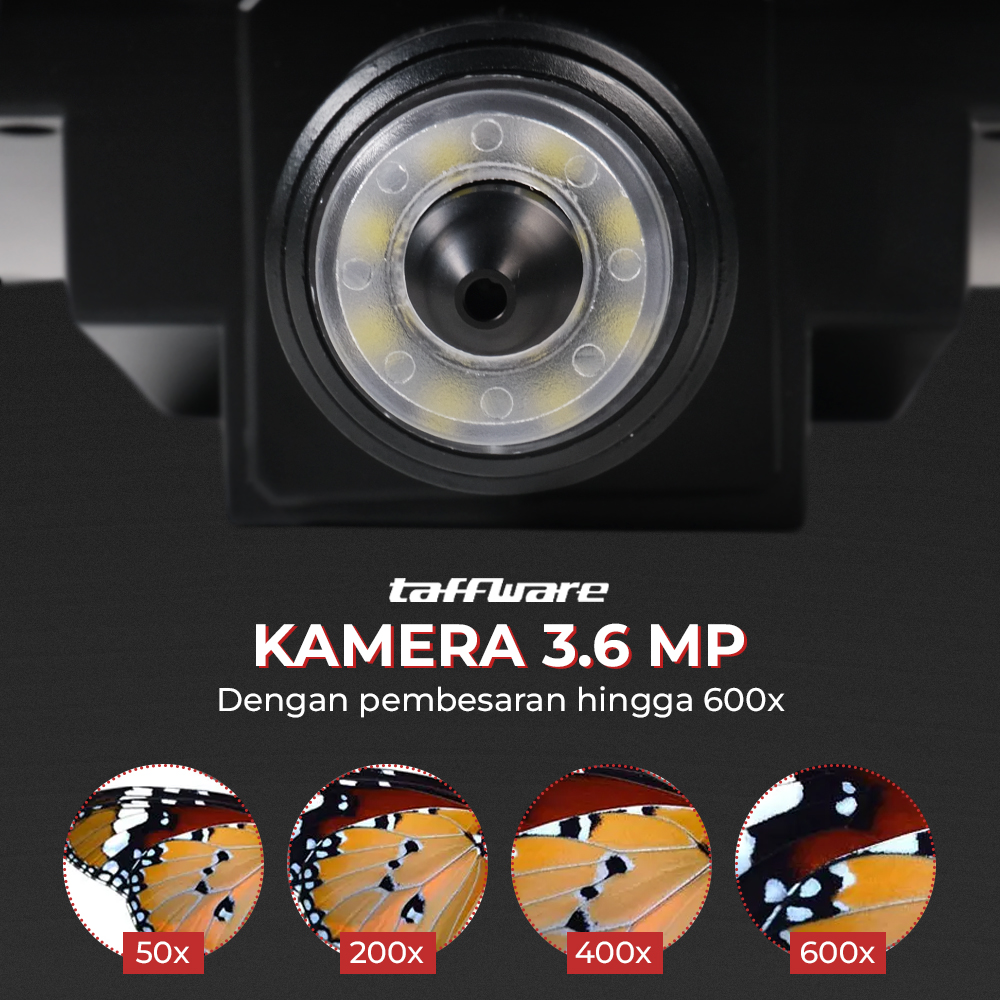 Taffware Mikroskop Digital 3.6MP 600X dengan Monitor dan Metal Stand - G600
