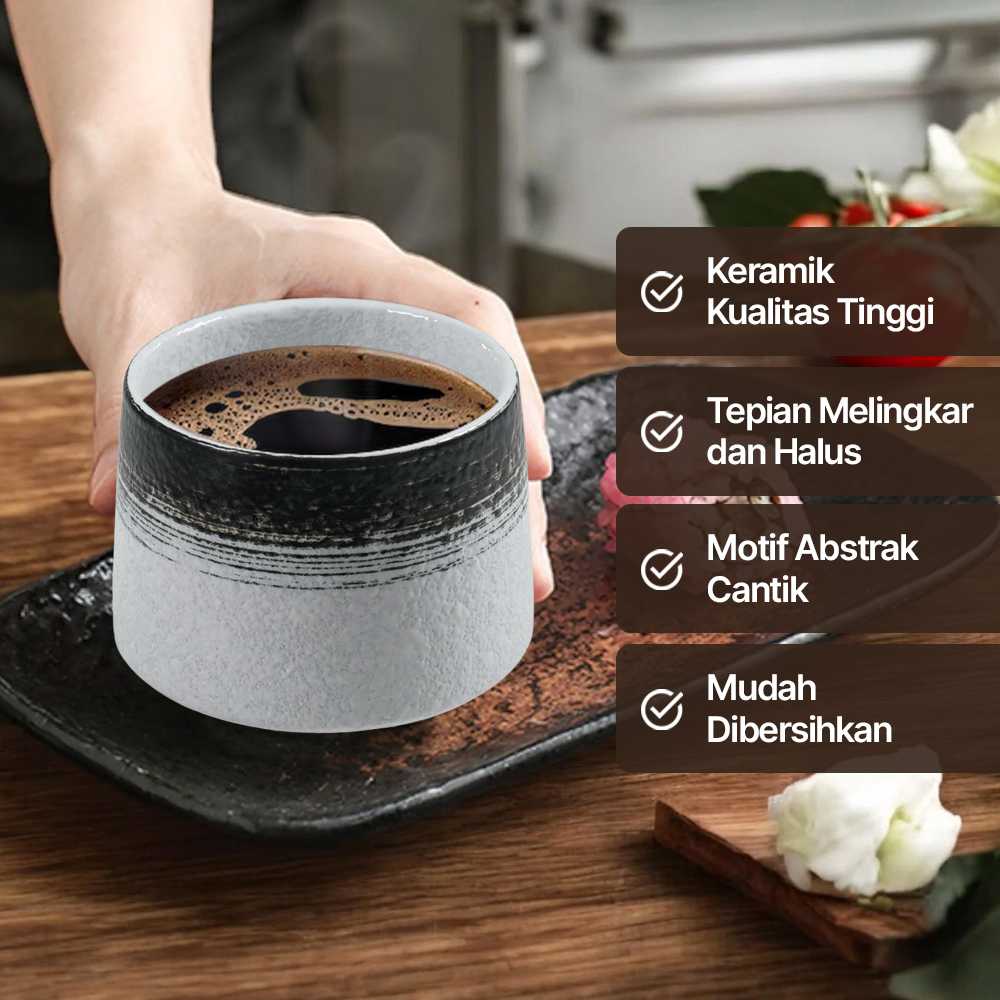One Two Cups Gelas Keramik Kopi Teh Vintage Japanese Ceramic Cup 200ml - FB014 - Gambar 4