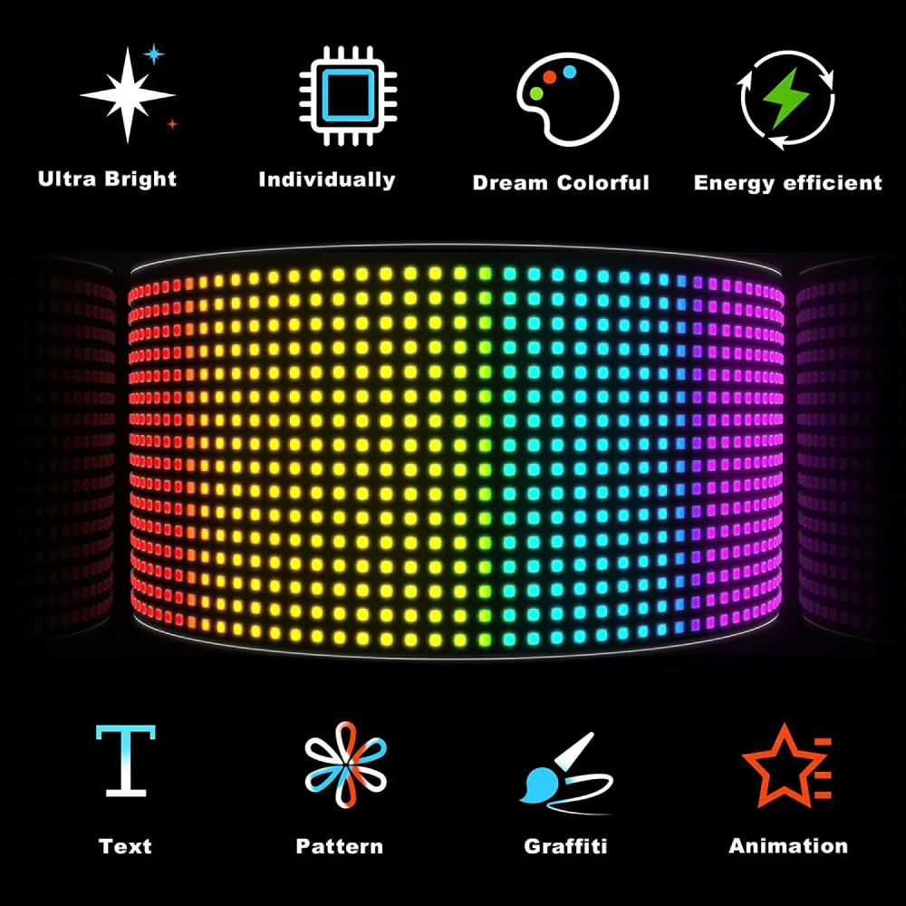 RYDOX LED Matrix Panel Bluetooth Colorful Display Kit 5V 37.2x9cm - RD1664