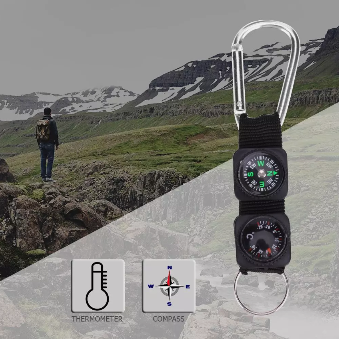 Mayitr Gantungan Kunci 3 in 1 Kompas Termometer Carabiner Key Ring - SF6244