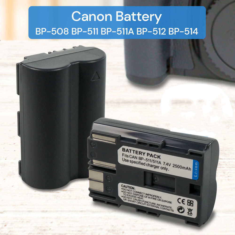Battery for Canon BP-508 BP-511 BP-511A BP-512 BP-514 2500mAh