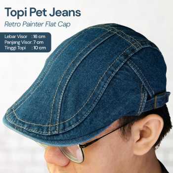Jual JAM Topi Pet Painter Hat Flat Cap Jeans Retro Katun J-87