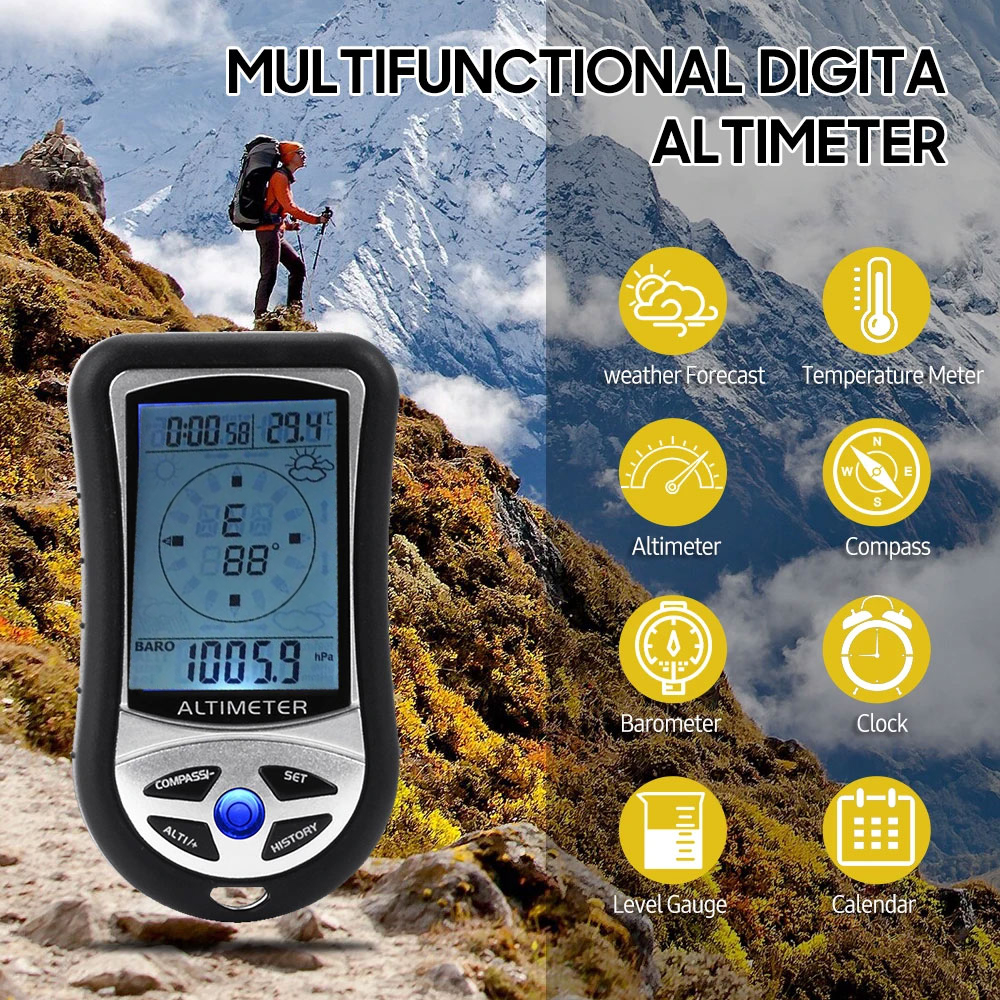 Mini 8 in1 LED Digital Multifunction Outdoor Compass - RV77