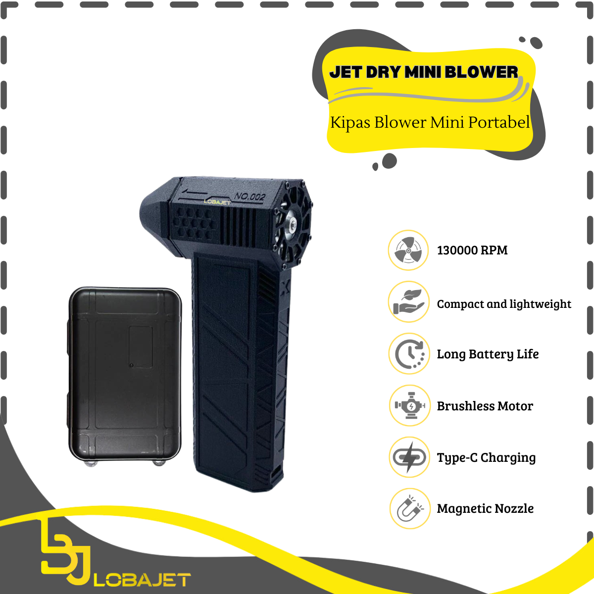 Ventilatore Turbo X3 Mini Jet Fan - 130.000 RPM, 3 Velocità, Ricarica USB-C, Per Pulizia PC, Auto, Casa, Potente E Portatile