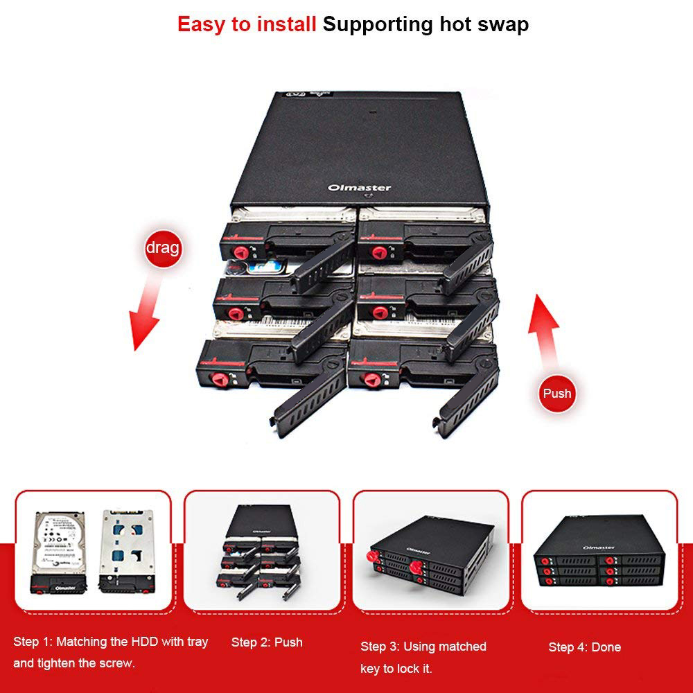 Olmaster External SSD HDD Enclosure Rack 2.5 Inch SATA 6 Bay 6TB - MR-6601