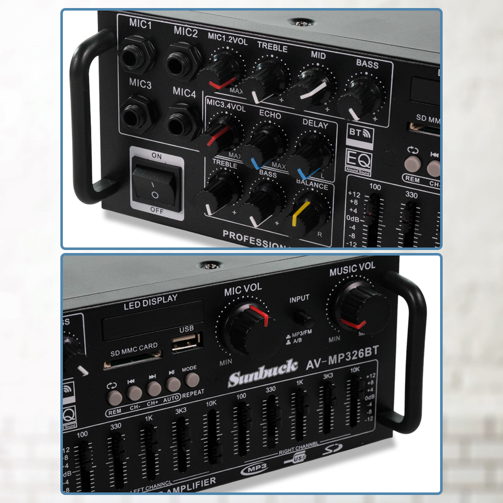 Sunbuck Bluetooth EQ Amplifier Karaoke Mixer Audio FM - AV-MP326BT