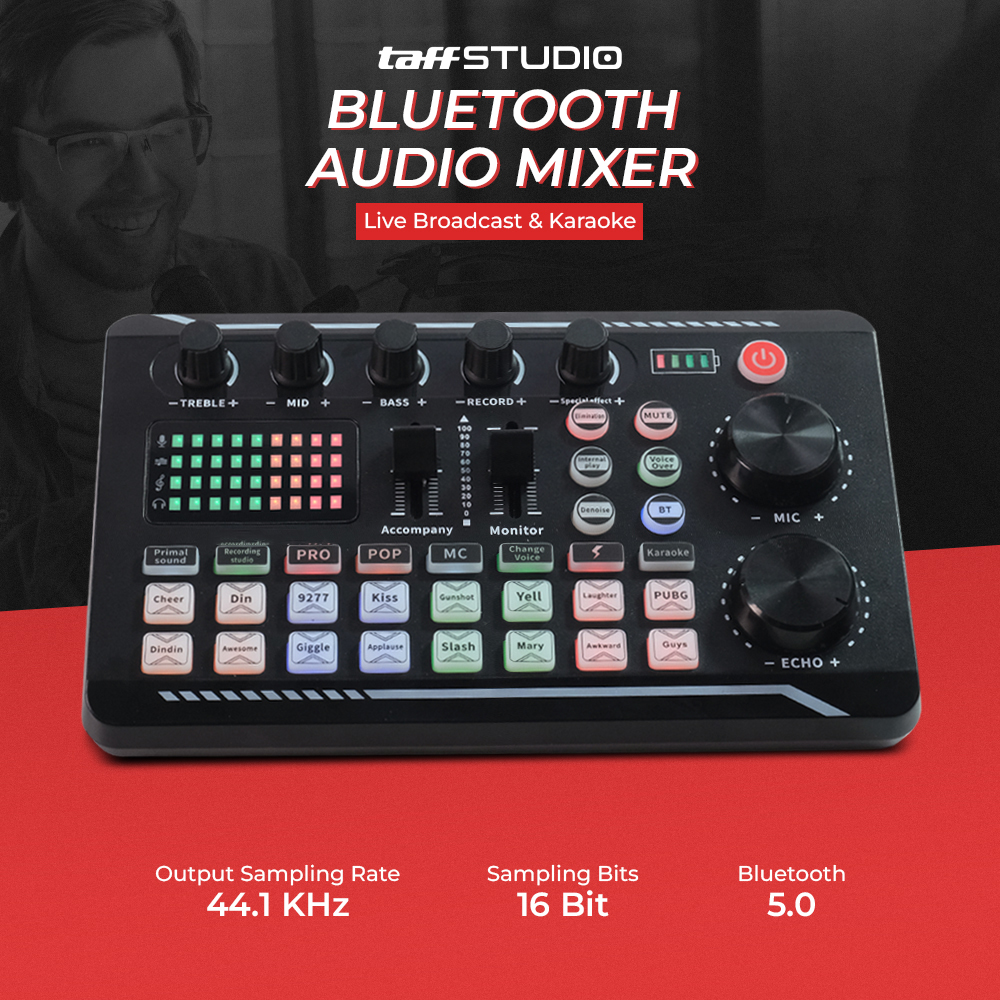 TaffSTUDIO Pro Audio Bluetooth Mixer Sound Card Live Broadcast Karaoke - F998