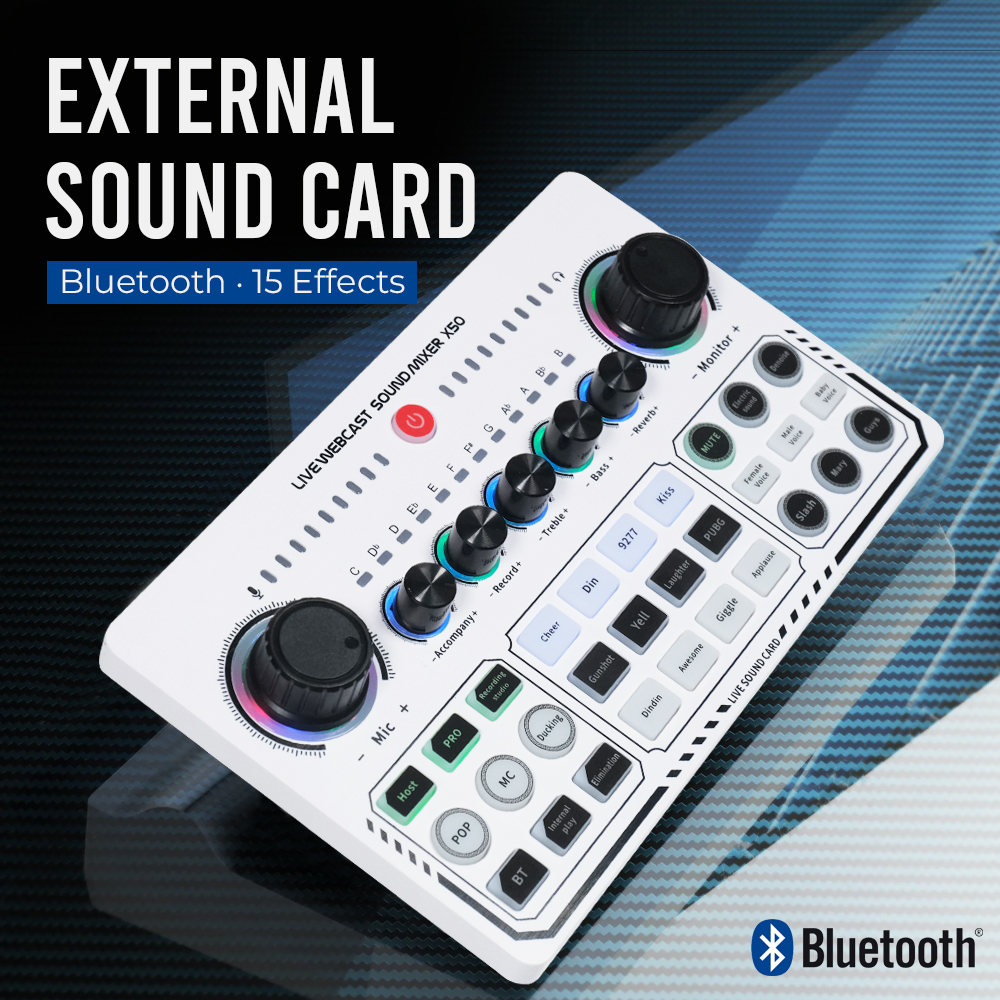 LEEDOAR Mixer Audio External Sound Card Live Bluetooth 15 Effects - X50