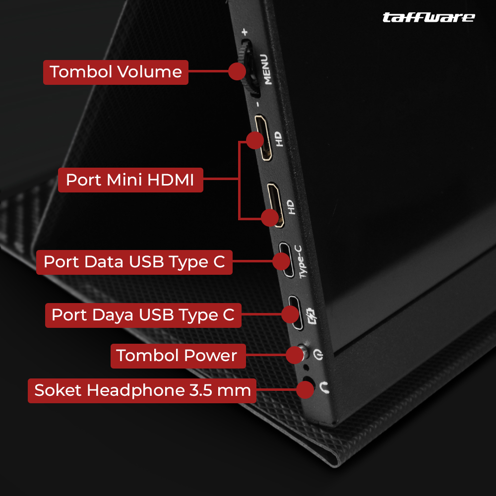 Taffware Portable Monitor IPS 16 Inch IPS FHD 60Hz Without Touchscreen - 1600XTS