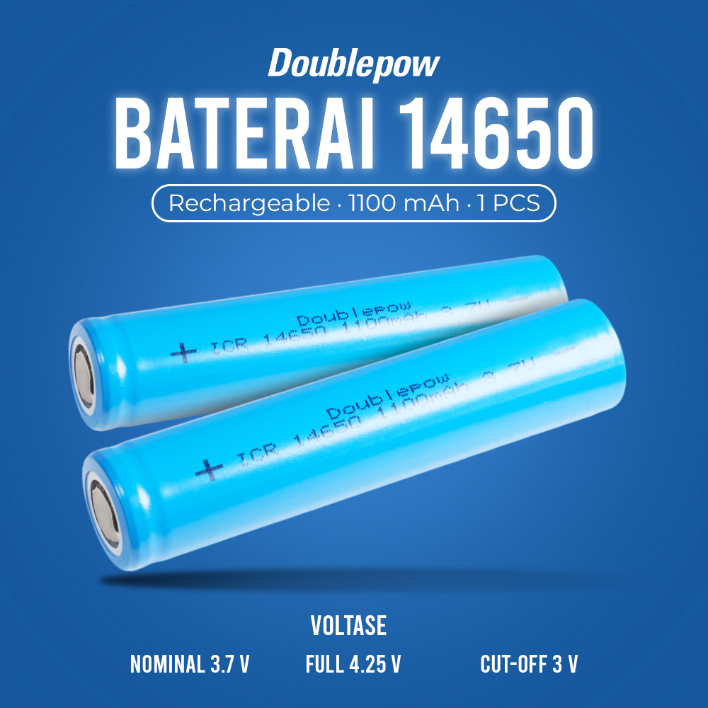 Doublepow Baterai Rechargeable 14650 Li-Ion 3.7V 1100mAh 1 PCS