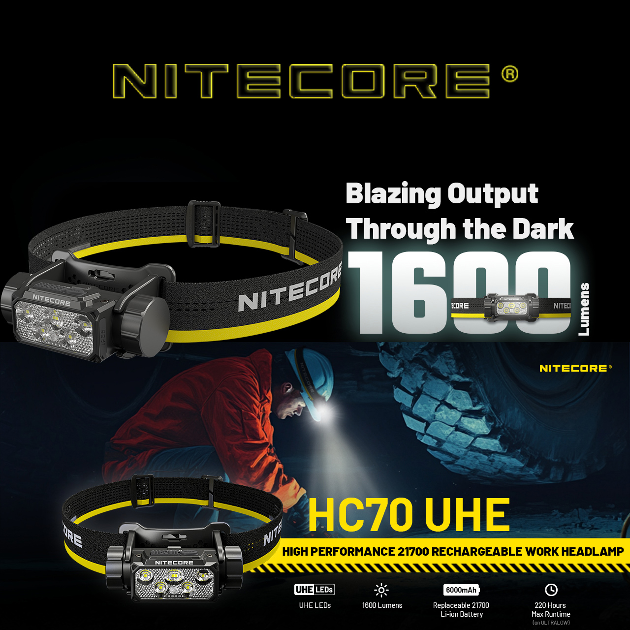 NITECORE Senter Kepala Headlamp LED 6 Core 6000 mAh IP68 1600 Lumens - HC70 UHE