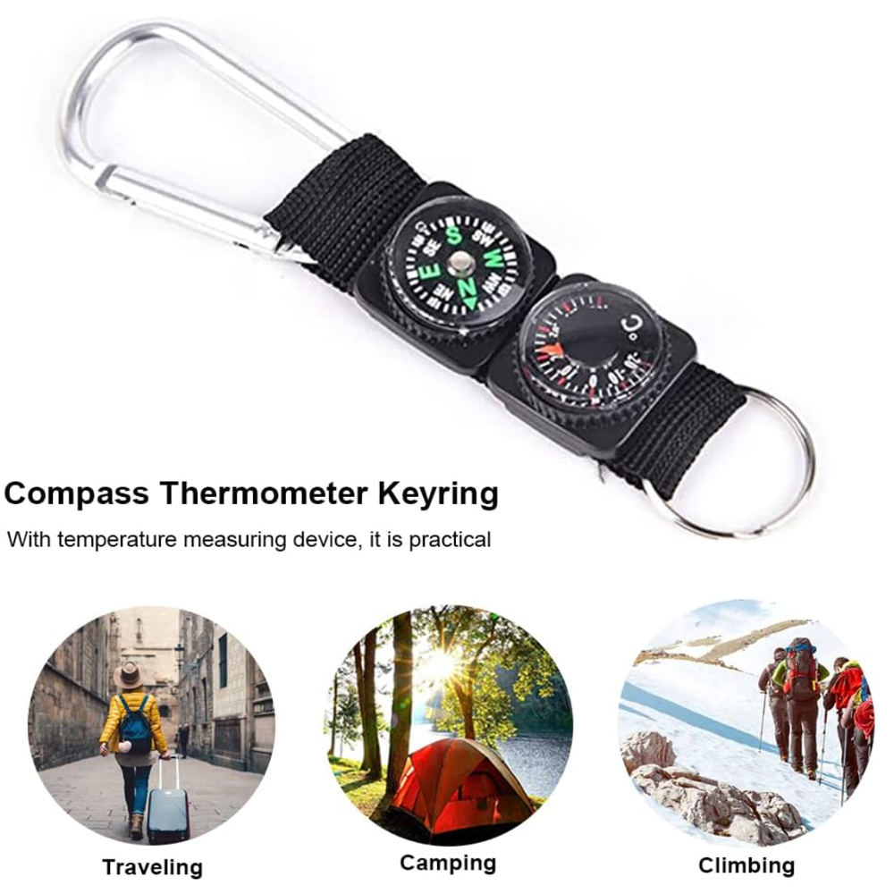 Mayitr Gantungan Kunci 3 in 1 Kompas Termometer Carabiner Key Ring - SF6244