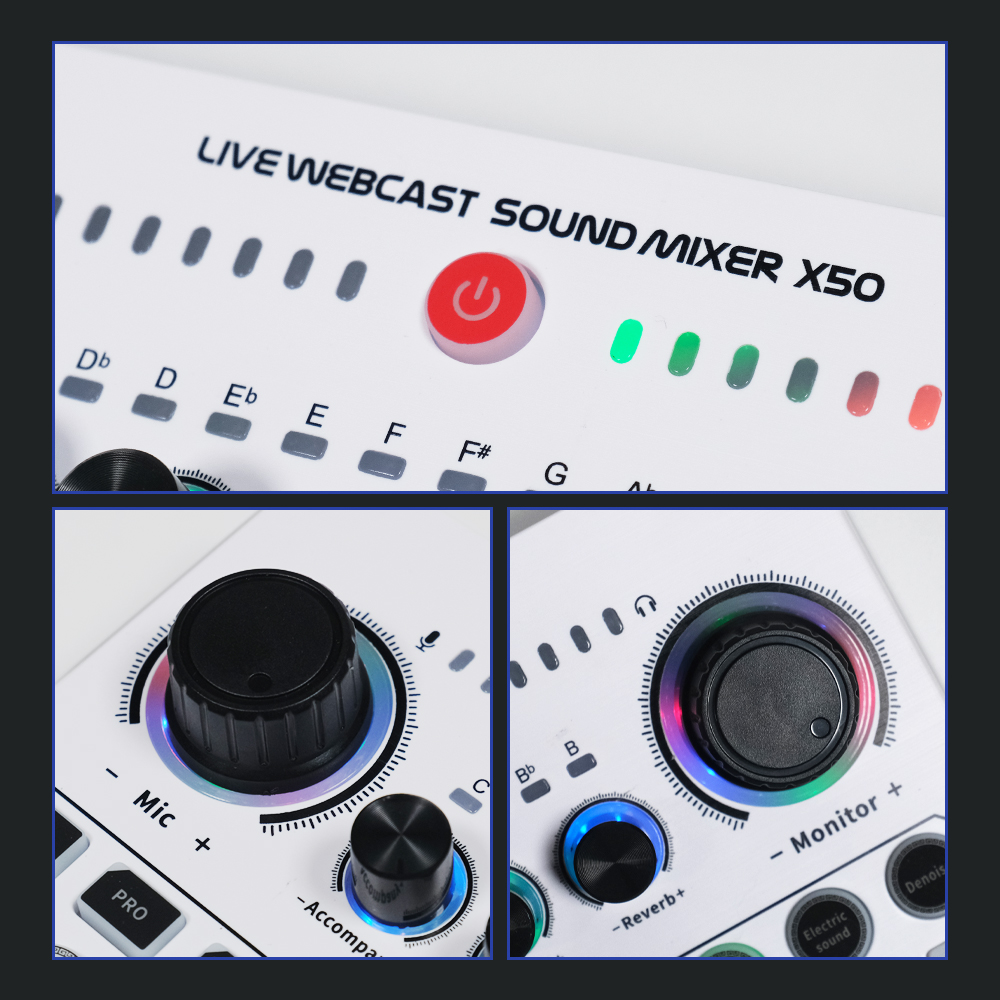 LEEDOAR Mixer Audio External Sound Card Live Bluetooth 15 Effects - X50