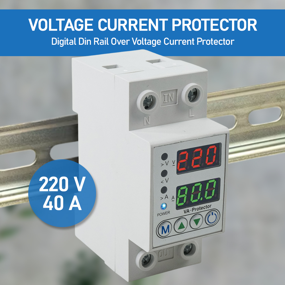 Taffware MCB Digital Din Rail Over Voltage Current Protector 220V 40A - VAP-2P