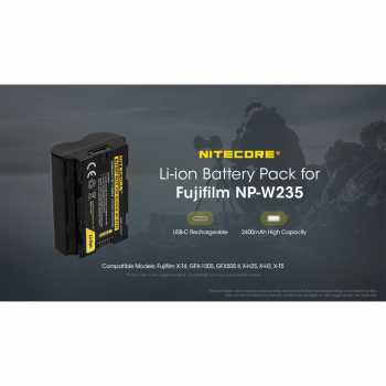 NITECORE Baterai Kamera Rechargeable for Fujifilm NP-W235 X-T4 2400mAh - NP-W235C