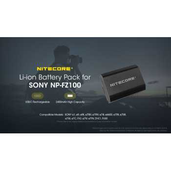NITECORE Baterai Kamera for Sony A1 A9 A9II A7RIII A7RIV A7III 2400mAh - NP-FZ100C
