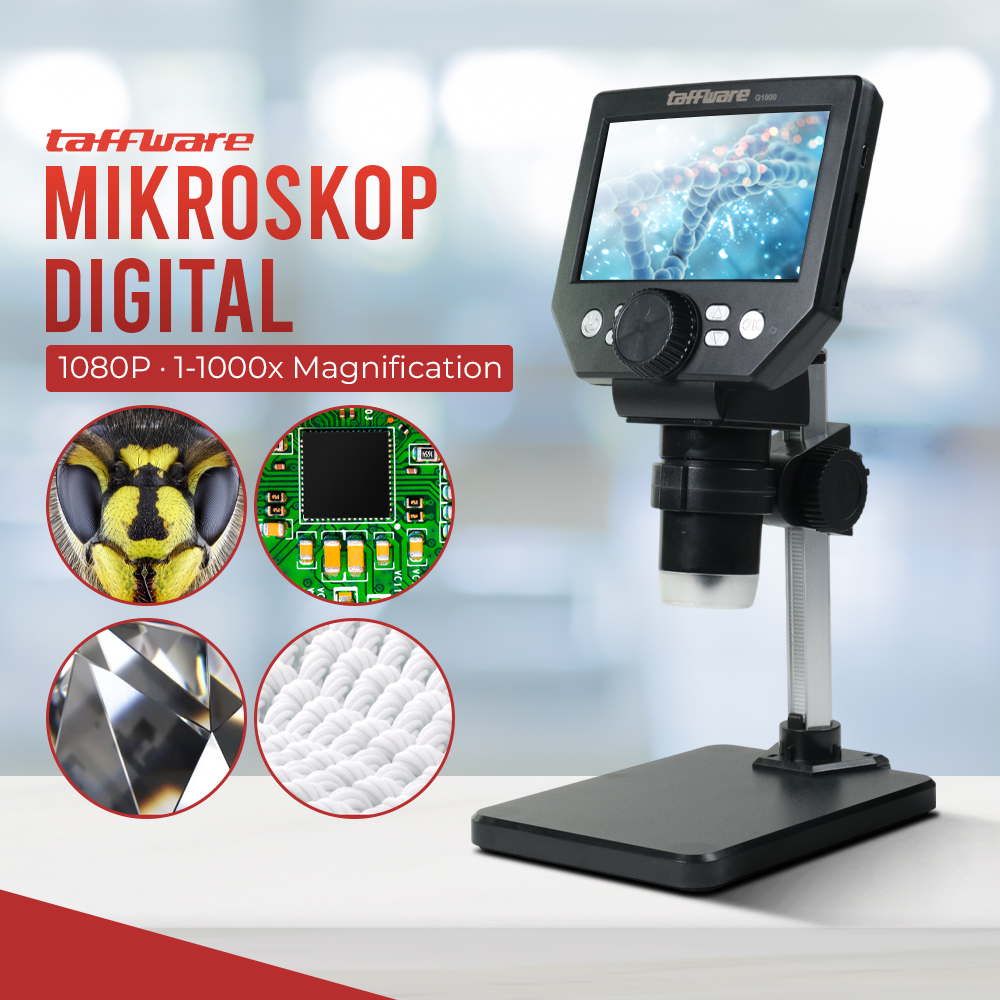 Taffware Mikroskop Digital USB 1080P dengan Monitor and Stand - G1000