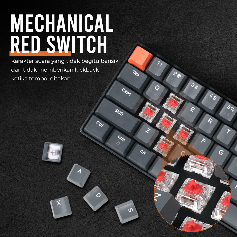 ZIYOULANG Keyboard Gaming Wireless Mechanical Red Bluetooth 2.4GHz - K68
