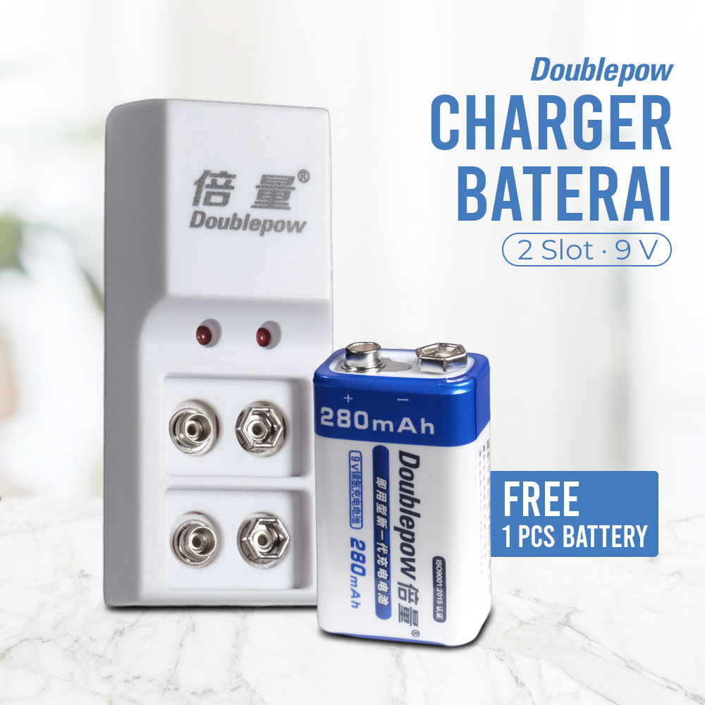 Doublepow Charger Baterai Rechargeable 2 Slot 9V with 9V 1 PCS - DP-B09