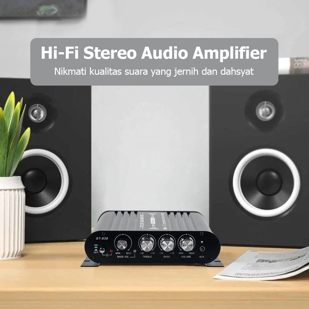 LVPIN Mini HiFi Stereo Amplifier Treble Bass Booster 12V - ST-838