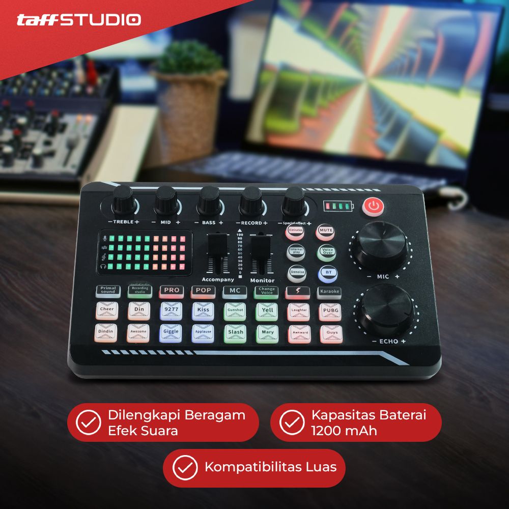 TaffSTUDIO Pro Audio Bluetooth Mixer Sound Card Live Broadcast Karaoke - F998