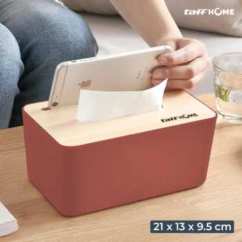 TaffHOME Kotak Tisu Kayu Tissue Box dengan Holder Smartphone - ZJ08