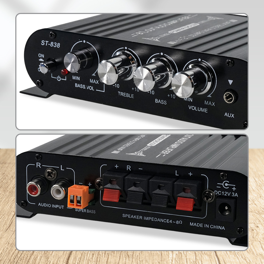 LVPIN Mini HiFi Stereo Amplifier Treble Bass Booster 12V - ST-838