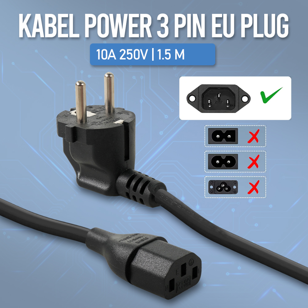 QISHI Kabel Power 3 Pin 16A 250V EU Plug 1.5M - 168B11