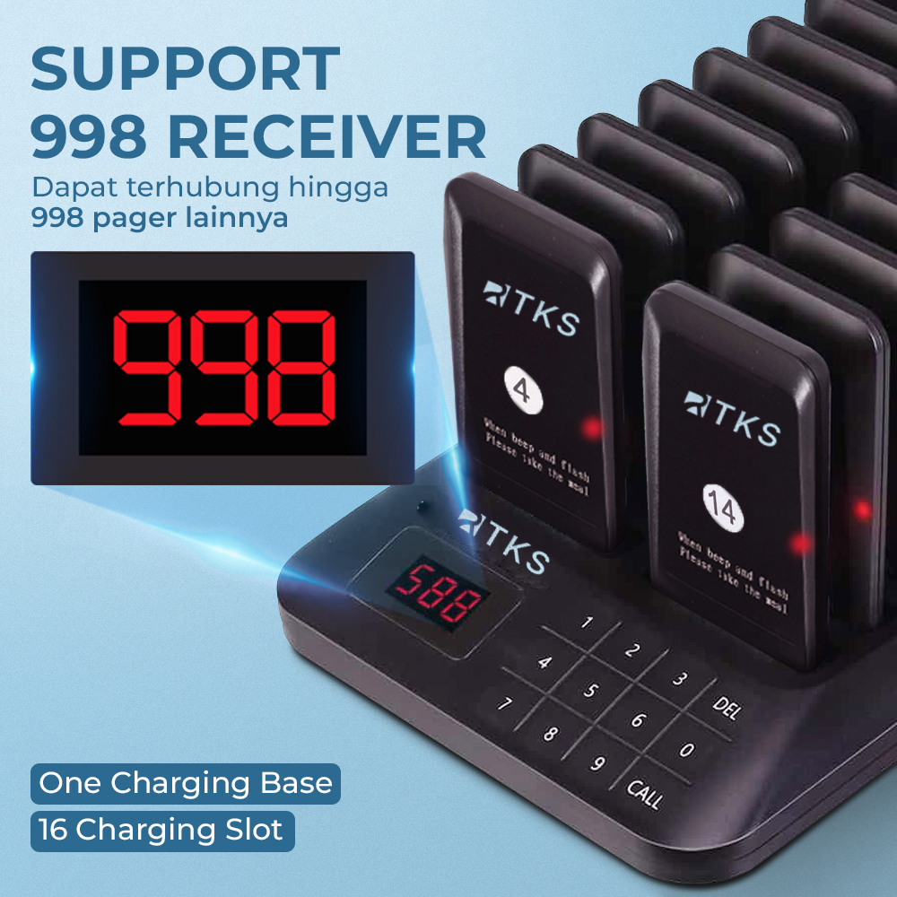 RTKS Wireless Calling System Restaurant Mesin Antrean 16 Pager - CTP301