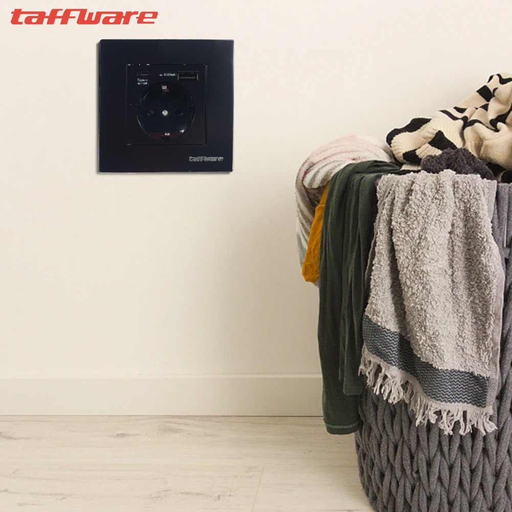 Taffware Stop kontak Dinding USB Type C Soket Listrik Square Wall - HB16