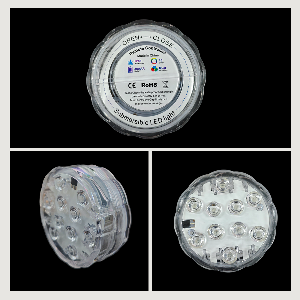 Lampu Hias RGB Bawah Air Submersible Waterproof 10 LED with Remote - 13017