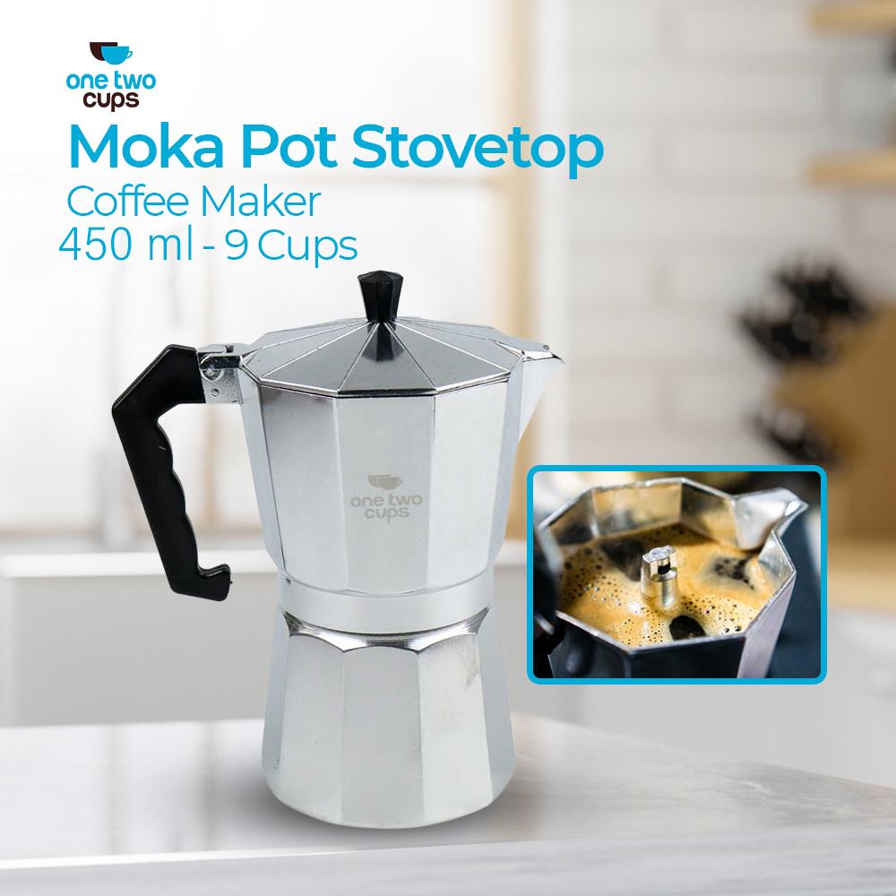 One Two Cups Moka Pot Espresso Coffee Maker Stovetop 9 Cup 450ml - JF112
